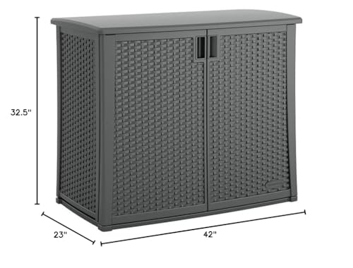 Suncast Resin Outdoor Storage Cabinet, Cool Gray Wicker Resin Outdoor Cabinet, Weatherproof, Lockable Outside Storage for Patio, Deck, Balcony, Porch, Backyard, or Garden, Made in The USA