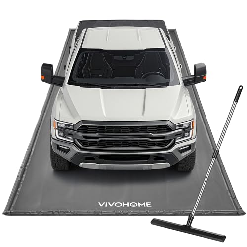VIVOHOME Containment Mat (8'6" x 20') with Stay Put Corner, PVC Garage Floor Mats, Heavy Duty Garage Parking Mat with a Squeegee, Gray