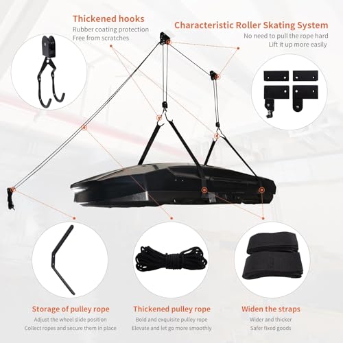 2026 Upgrade Cargo Box Garage Pulley System, Heavy-Duty Aluminum Ceiling Hoist, 125 lbs Capacity Overhead Storage Lift for Cargo Box, Kayak, Ladder, Bike, Black, Fits 10-18ft Ceilings