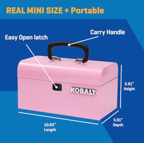 Portable Mini Toolbox 10.83-in W x 5.91-in H x 5.91-in D pink Steel Tool Box, makeup orginaztion, craft storage