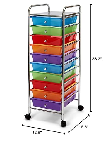 Seville Classics 10-Drawer Multipurpose Mobile Rolling Utility Storage Organizer Cart, Multicolor