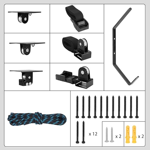 Hikeen Ceiling Hoist for Cargo Box, Heavy Duty Garage Storage Lift Pulley System Holds Up to 150 lbs Capacity, Fits 10-14 Foot Tall Garage Ceilings