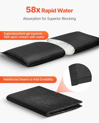 VEVOR Flood Barrier, 10 Pack, 1.4 x 2.7 ft Flood Bags with Bucket, Water Absorbent Barrier Activated by Water, Sandless Sandbags Blockage, Flooding Prevention Bags for Door, Basement, Garage