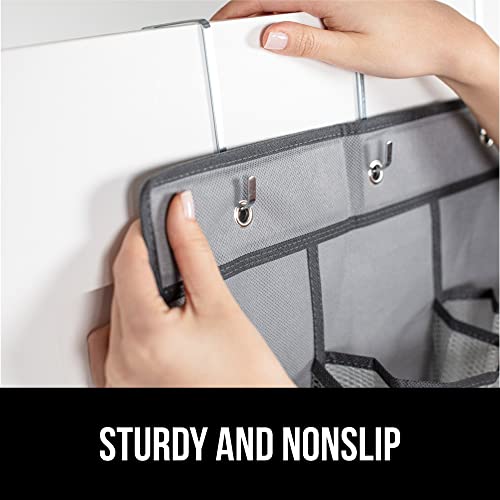 Gorilla Grip Ribbed Drawer Liner and Over the Door Shoe Organizer, Drawer Liner Size 12x10, Waterproof, Shoe Holder Includes 24 Pockets, Mesh, Both in Gray, 2 Item Bundle