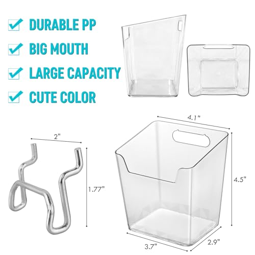 G.CORE Large Pegboard Cups Peg Board Storage Bin 6 Pack with Hooks, Square Box Shape Pegboard Cup Holder Accessories for Garage Workbench/Craft Room/Office/Playroom/Home Kitchen Organization (Clear)