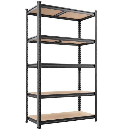 REIBII 2400LBS Garage Shelving Heavy Duty,5 Tier Storage Shelves Adjustable Metal Shelving Unit,Garage Shelves for Basement,Warehouse,Commercial,Pantry,Closet,Kitchen 72x36x16,Black