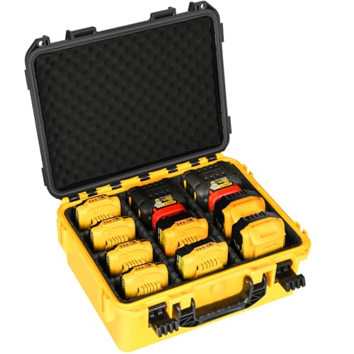 Case for Dewalt 20V Max Battery: Large Waterproof Hard Cases for Dewalt 20V/12V/60V Batteries & Chargers, Organizer Storage Box with 9 Dividers for Milwaukee 1.5/2.0/4.0/5.0/6.0/9.0/12.0Ah (Case Only)