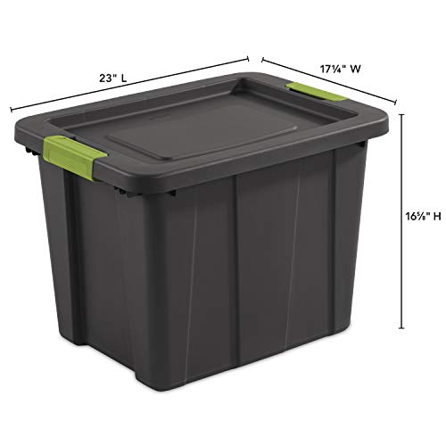 Sterilite 18 Gal Latching Tuff1 Storage Tote, Stackable Bin with Latch Lid, Plastic Container to Organize Garage, Basement, Gray Base and Lid, 6-Pack