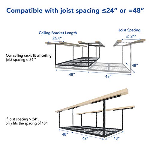 FLEXIMOUNTS 4x8 Overhead Garage Storage Rack, Adjustable Organization System, Heavy-Duty Metal Ceiling Racks, 2 pack, Black, Classic Series