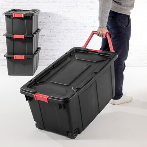 Sterilite 6-Pack Industrial Tote, Plastic Storage Bins with Lids, 15 Gallon, Black - Heavy-Duty Organizing Containers for Closet, Bathroom, and Office