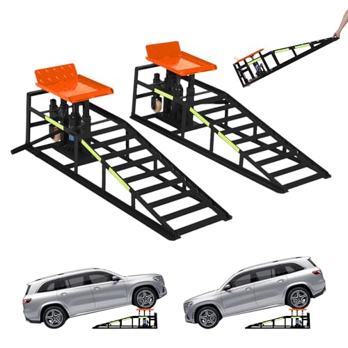 Heavy Duty Hydraulic Car Ramps 2 Pack, 5 Ton Capacity 9-15 Inch Lift for Cars SUVs Trucks with Rolling Wheels & Reflective Strips for Oil Changes Tire Rotations
