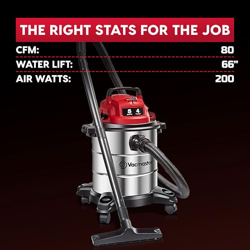 Vacmaster 5-Gallon* 4 Peak HP Stainless Steel Wet/Dry Vacuum – VOC508S 1101