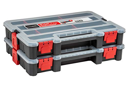 2-Pack Small Parts Organizer Box – Stackable Hardware Storage Organizer Case with 20 Compartments & Dividers – Screw, Nut, Bolt, Drill Bit Organizer for Garage, Workshop, Crafts