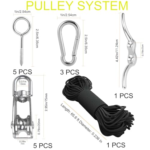 Heavy Rope Hoist Stainless Steel Pulley System with Storage Straps for Kayak Hanger Cargo Ceiling Storage Overhead Storage Watercraft Garage Storage Kayak Wall Hanging Sling Rope Tightening System