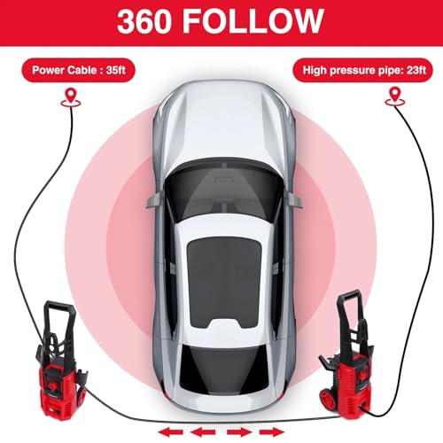 Upgraded Electric Pressure Washer, 1850 PSI Max,3.0 GPM, 5" Wheels, 18M Cord/Hose Length Max, Power Washer for Patio, Car, Driveway, Fence & Home Cleaning