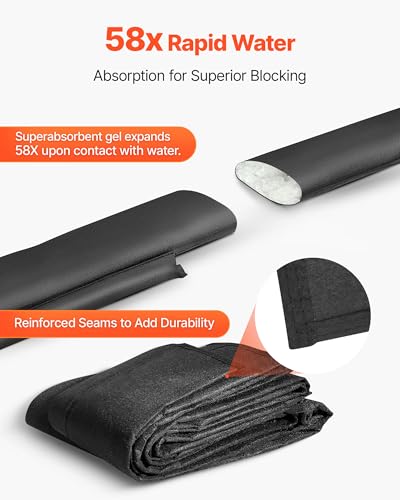 VEVOR Flood Barrier, 8 Pack, 17 x 0.7 ft Flood Bags Activated by Water, Water Absorbent Barrier, Sandless Sandbags Blockage, Flooding Prevention Bags for Home, Doorway, Basement, Garage