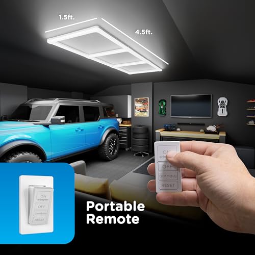 Enbrighten Ultrabrite Garage Lights, 10 Pack, 3 Rex, LED Gym Lighting, 10,000 Lumens, Dimmable with Remote, 5000K Bright White, Plug‑in or Hardwire, Hex Style, ETL Certified, 85814