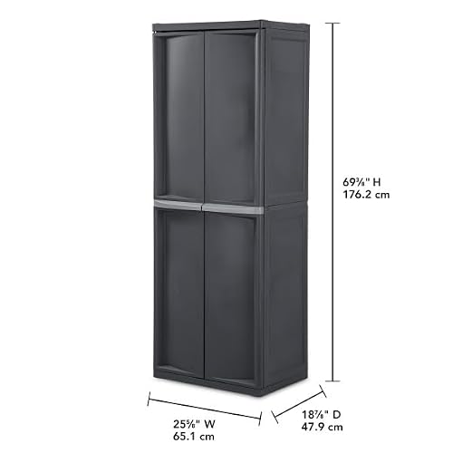Sterilite 4 & 5 Shelf Plastic Storage Units Bundled with Easy to Assemble Storage Cabinet for Garage, Pantry & Kitchen Organization, 4 Shelves, Gray