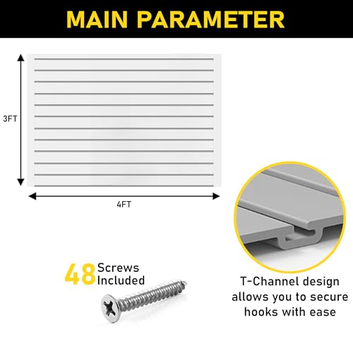 Heavy Duty 3'H X 4'W PVC Garage SlatWall Storage System (with Endcaps & Screws) - Modular Slat Wall Paneling for Garage Wall Organizer - Interlocking SlatWall Panels for Home & Commercial Use (Grey)