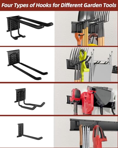 LRYXEG 48-Inch Garage Storage Tool Organizer with 8 Hooks - Heavy Duty Metal Rack for Garage Organization, Garden Tool Organizer - Wall Mounted Tool Hanger for Shovels, Ladders, Lawn Tools