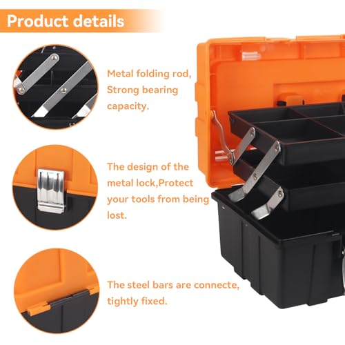 WEWLINE 16.5-Inch Tool Box Organizer 3-Layer Multiplication Plastic Storage Toolbox with Portable Handle Perfect for Home Office Car Trunk Fishing