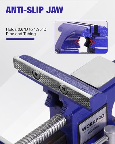 WORKPRO Bench Vise, 4-1/2" Vice for Workbench, Utility Combination Pipe Home Vise, Swivel Base Bench for Woodworking