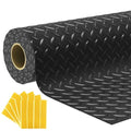 7.5x25 FT Garage Floor Mat, 2.8mm Thickened Flooring Roll Under Car Mat with 20Pcs Tapes, Diamond Plate, Non-Slip Floor Protector Mat for Trailer, Garage, Warehouse, Gyms, Trailer, Matte Black
