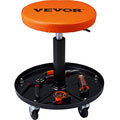 VEVOR Mechanic Stool, 250 LBS Rolling Pneumatic Creeper Garage/Shop Seat, Adjustable Height 16-22 inch in Padded Rolling Workshop Stool with Tool Tray, for Garage, Shop, Auto Repair, Black+Orange