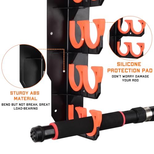 Hikeen Fishing Rod Holders, Fishing Pole Holders for Garage, Wall or Ceiling Mounted Fishing Rod Rack Holds Up to 10 Rods（1 Pack）