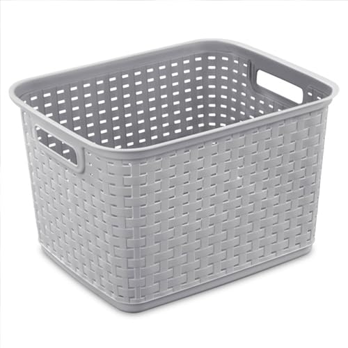 Sterilite 6-Pack Tall Weave Basket, Woven Plastic Storage Baskets for Organization, Cement Gray - Organizing Bin Containers with Handles for Bedroom, Bathroom, Dorm, Laundry Room, and Closet