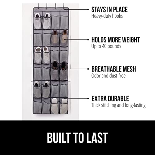 Gorilla Grip Ribbed Drawer Liner and Over the Door Shoe Organizer, Drawer Liner Size 12x10, Waterproof, Shoe Holder Includes 24 Pockets, Mesh, Both in Gray, 2 Item Bundle