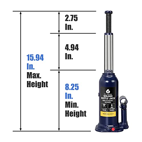 Torin 6 Ton (12,000 LBs) Hydraulic Welded Bottle Jack, Portable Jack with Pump Handle for Cas, Blue, AT90603BU