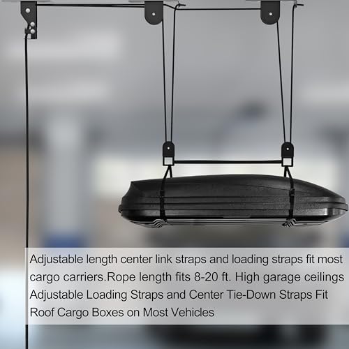 TRUSOON 2025 Upgrade Cargo Box Garage Pulley System, Garage Ceiling Hoist Heavy-Duty Holds up to 150 lbs Capacity, Fit 10-18 Foot Ceilings, Black