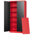 Letaya Metal Garage Storage Cabinets with Lock, 71" Tall Locker Organizer Steel Tool Cabinets,5 Adjustable Shelves 2 Doors for Home Office, Warehouse,Garage,Industrial,Employee (Black Red)