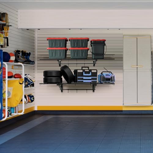 Leekimid 2-Pack 1X4 FT Garage Shelving Wall Mounted Holds Up to 800 Lbs Heavy Duty Wall Shelf, Black Metal Floating Adjustable Wall System Shelves for Garage Storage, Shed