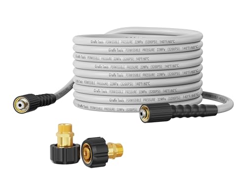 Giraffe Tools Pressure Washer Hose 50FT 1/4", 3200 PSI Power Washer Hose for Replacement, Kink Resistant High Pressure Washing Hose Extension with M22-14mm Fittings, 2 Quick Connectors