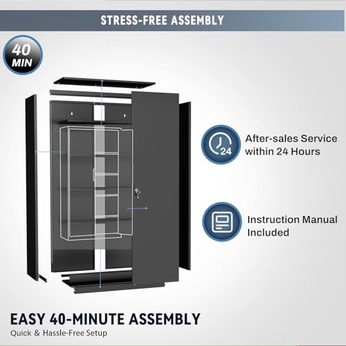 HOMOFFICE Metal Garage Storage Cabinet with Lock, 71" Tall Steel Storage Locker with 4 Adjustable Shelves, Heavy Duty Metal Cabinet for Garage, Office, Home, 31.5”W × 16.5”D, Black