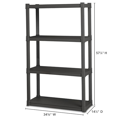 Sterilite 4 Shelf Plastic Storage Unit Bundled with Easy to Assemble Storage Cabinet for Garage, Pantry & Kitchen Organization, 4 Shelves, Gray