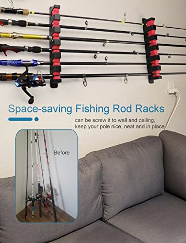 Ducurt Horizontal Fishing Rod Rack Holders Wall-mounted Fish Pole Holder for Garage & Boat 6-Rod Storage Racks -1 Pair Rod Holder Rod Holder (1 Pair Horizontal Red)