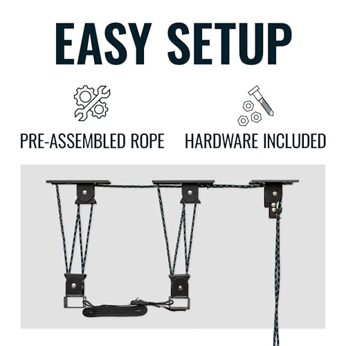 Teal Triangle Heavy Duty Elite Cargo Box Hoist, Easy-Lift Garage Pulley System, Holds 150 lbs, Fits 8-Foot Ceilings, Patented No-Slip Strap, No Setup Required