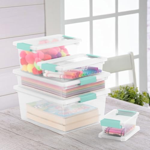 Sterilite 12-Pack 64 Qt Latching Box & 4-Pack Deep Clip Box, Clear Organizer Bins w/Lids – Stackable Plastic Tote Containers for Home, Closet, Office, Bathroom, and Bedroom Storage Organization