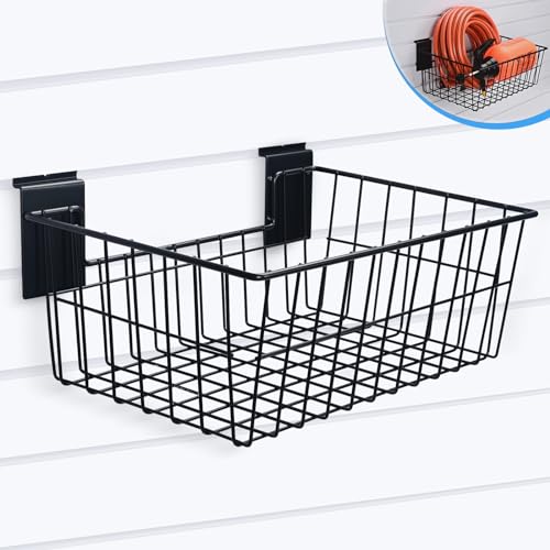 PYBTOOL Slatwall Baskets, 15-Inch Width Heavy Duty Steel Wire Slat Wall Hanging Basket - Versatile Slatwall Accessory for Retail, Garage, Office, Sports, Toys, and More (5 Pack)
