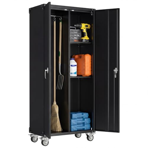 DUMOS 72" Metal Garage Storage Cabinet with Wheels, Tall Rolling Steel Tool Cabinet with Adjustable Shelves and Locking Doors, Lockable File Cabinet for Garage, Home, Office, Warehouse, Black