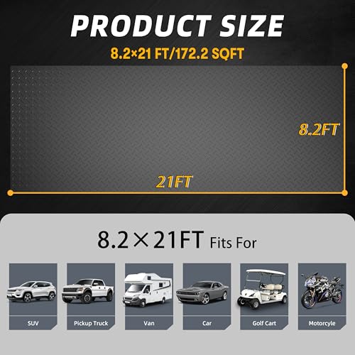 LulnCush 8.2x21 FT Garage Floor Mat, 2.8mm Thickened Diamond Plate PVC Garage Flooring Roll for Under Car Parking, Heavy Duty Garage Floor Protector 172.2 SQFT for Garage, RV Trailer, Basement, Black