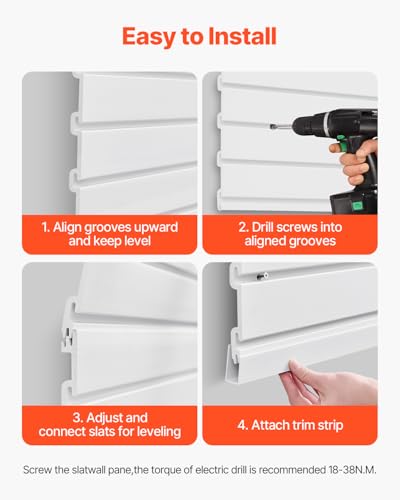 VEVOR Slat Wall Paneling, 2 x 4 ft, PVC Garage Slatwall with Modular Design, White Slat Wall Easy-to-Install Adjustable Slatwall Panel with Coupling Structure & DIY Cutting, Fits for Storage & Display