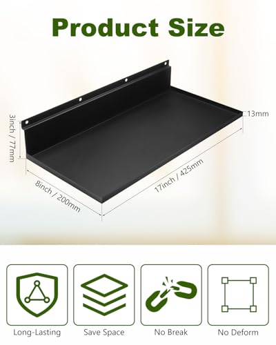 Alffun Metal Slatwall Shelves, 2 Pack 17×8 Inch Slat Wall Hanging Shelf Accessories, Heavy Duty Slatwall Shelf for Garage, Retail, Home Storage