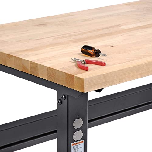Global Industrial Adjustable Height Workbench C-Channel Leg, 60" W x 30" D, 1-1/2" Birch Top with Square Edge, 2000 Lbs. Capacity, Black Frame, Industrial Workbench