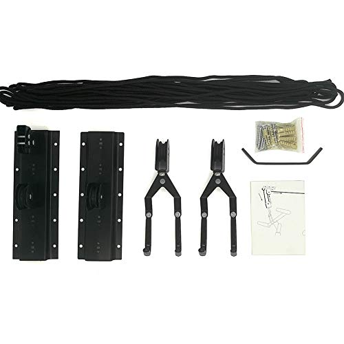 Ihomepark Bike Hoist for Garage Ceiling Storage, Heavy Duty Bicycle Lift Mountain Bicycle Hanging Rack with 3 Pulley and 45 ft Adjustable Rope | 100 lb Capacity