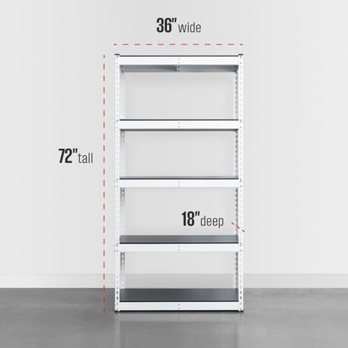 SafeRacks Modular Garage Shelving - 5 Tier Storage Shelves, Tall Metal Rack Shelves for Storage, Heavy Duty Steel Shelf Organizer for Garage, Or Kitchen Pantry (White, 18 x 36 x 72)