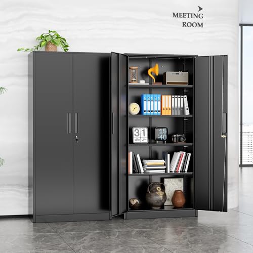 INTERGREAT Metal Storage Cabinet, 72” H Storage Cabinet with 2 Doors and 4 Adjustable Shelves for Office, Home, Garage, Pantry (Assembly Required, Black)